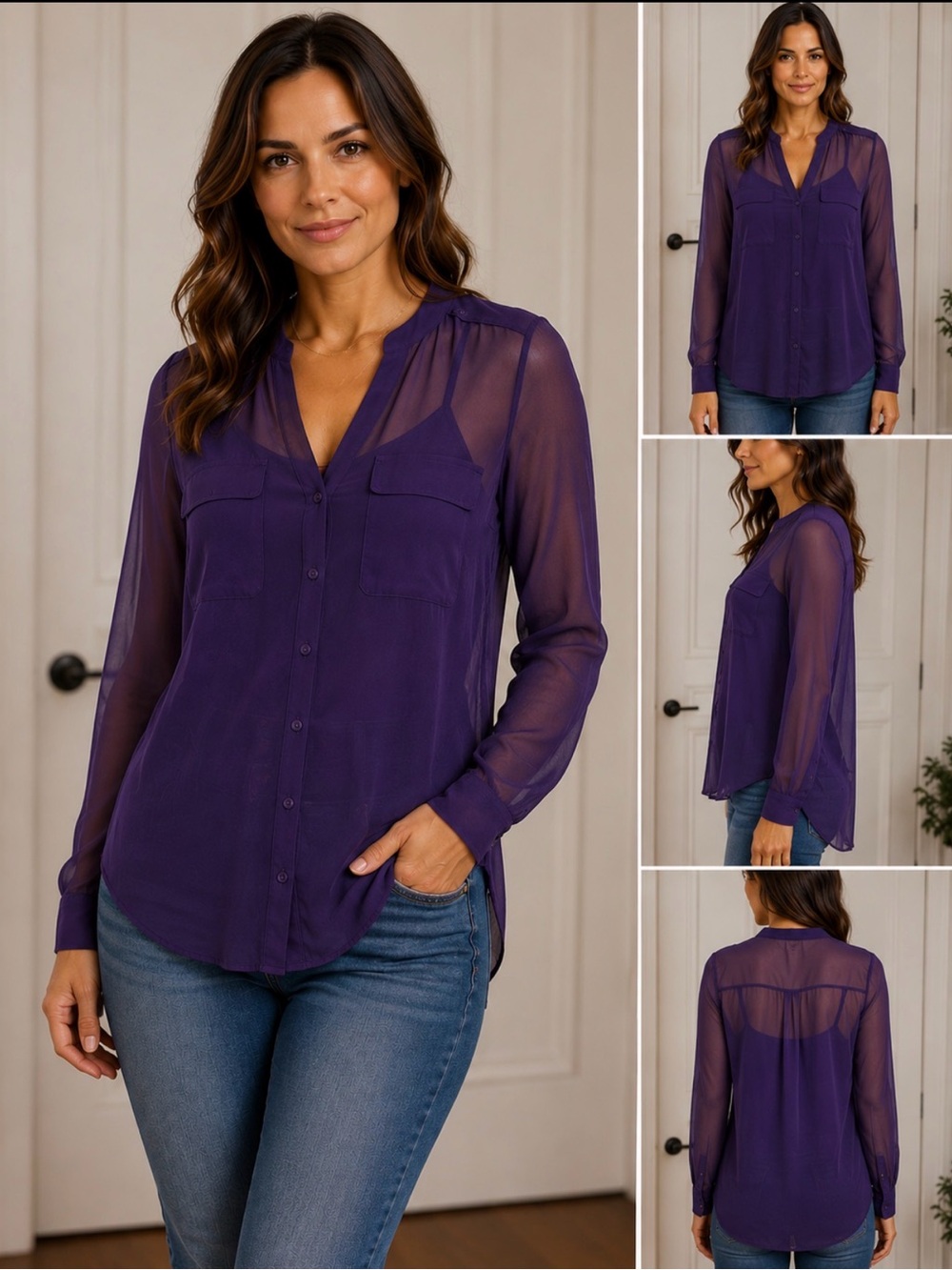 Wilfred Deep purple sheer Long Sleeve Blouse